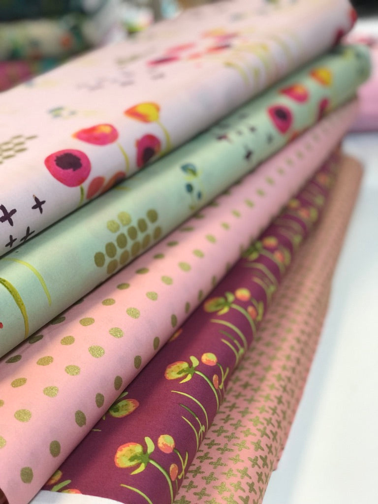 Haiku 2 - Poem Petal Poplin - Green/gold