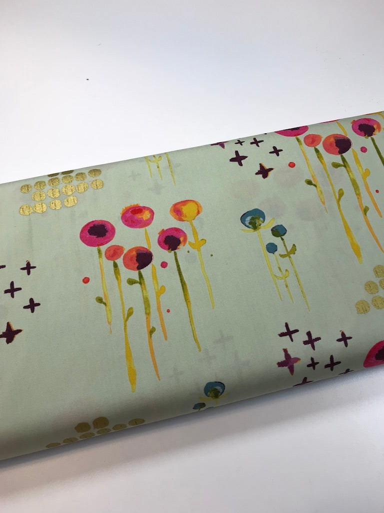 Haiku 2 - Poem Petal Poplin - Green/gold