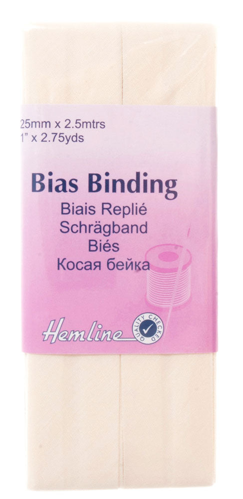 Bias Binding: Polycotton: 2.5m x 25mm: Light Cream - Craftyangel