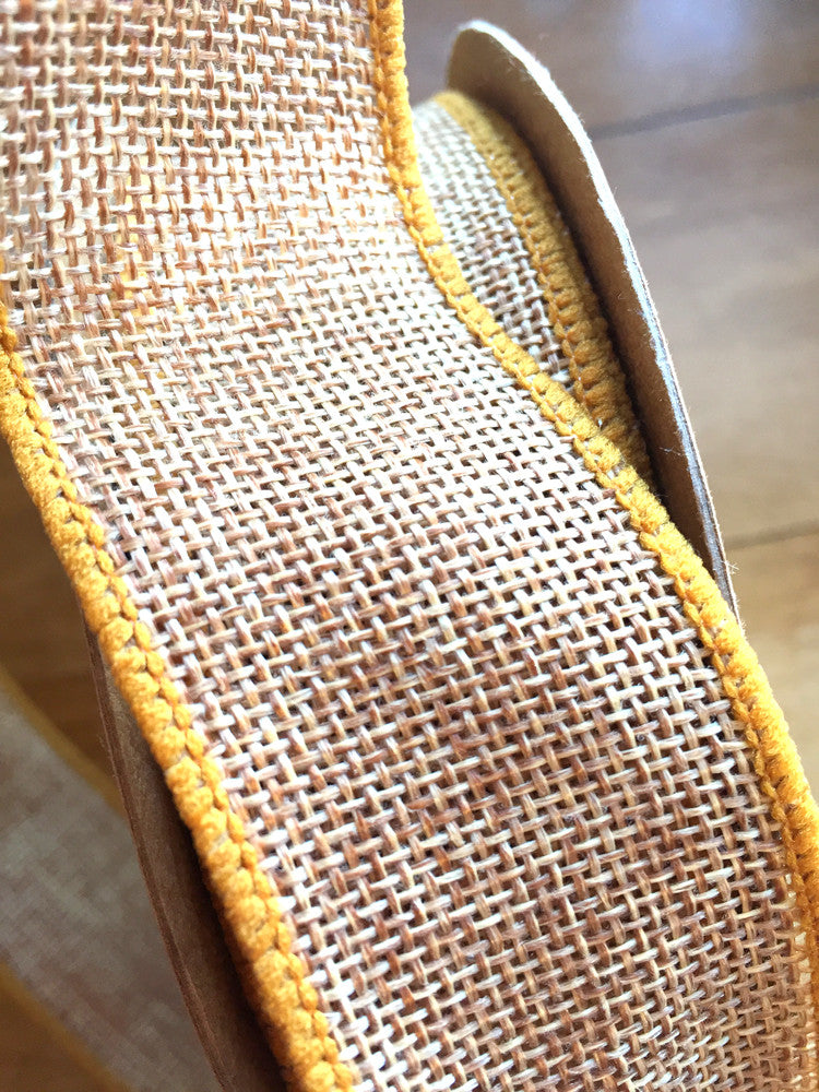 Faux burlap wired edge ribbon - 37 mm wide - Natural - Craftyangel