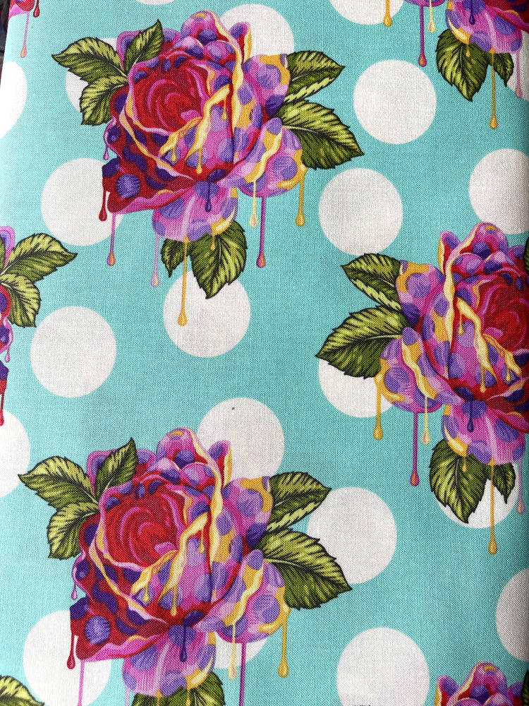 Curiouser and Curiouser - Painted Drippy Roses - Wonder (turquoise)